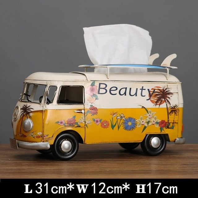 Multicolor Bus Figurines Retro classic cars Tissue Box