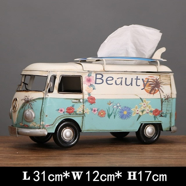 Multicolor Bus Figurines Retro classic cars Tissue Box