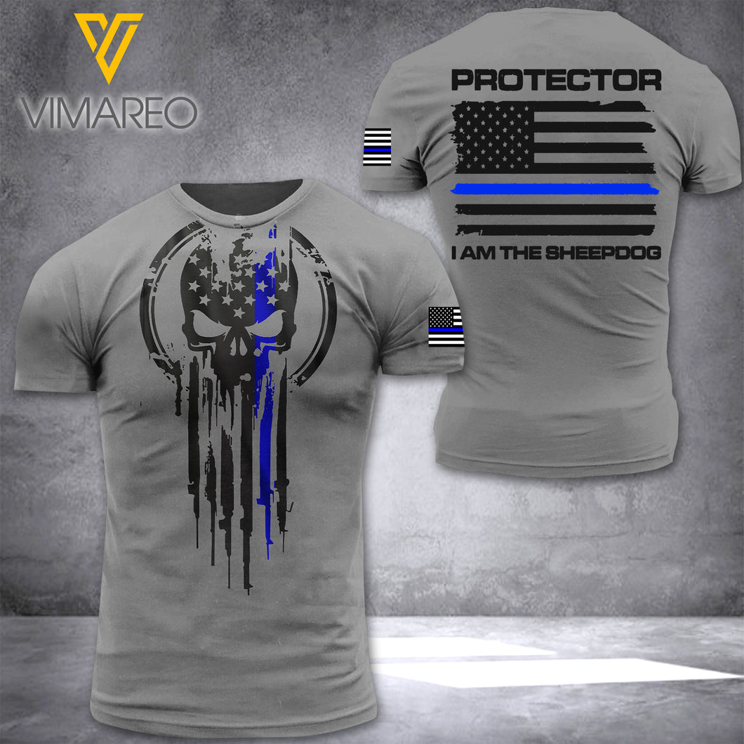 U.S Thin Blue Line TSHIRT 3D PRINTED AUG-NL25