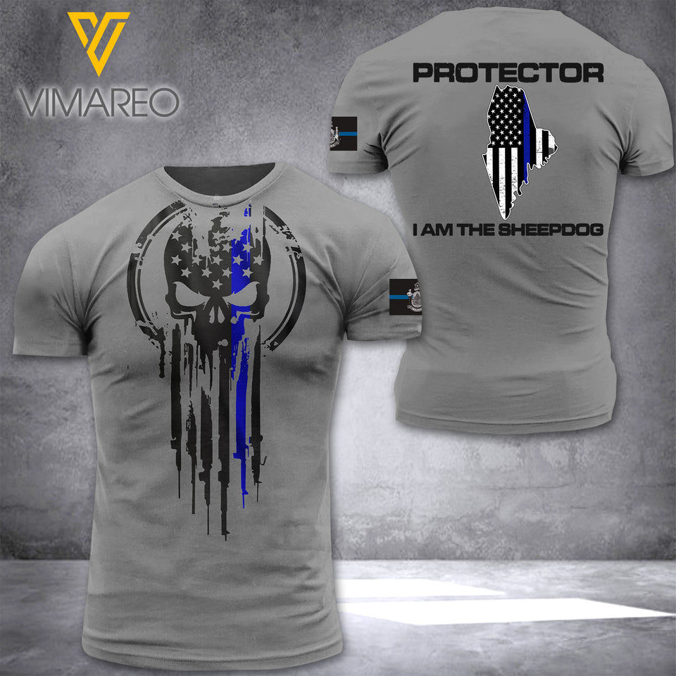 Maine Thin Blue Line TSHIRT 3D PRINTED AUG-NL25