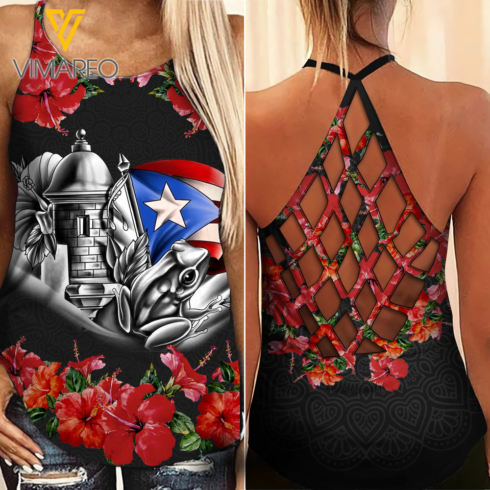 Puerto Rico Criss-Cross Open Back Camisole Tank Top Legging FUERD2