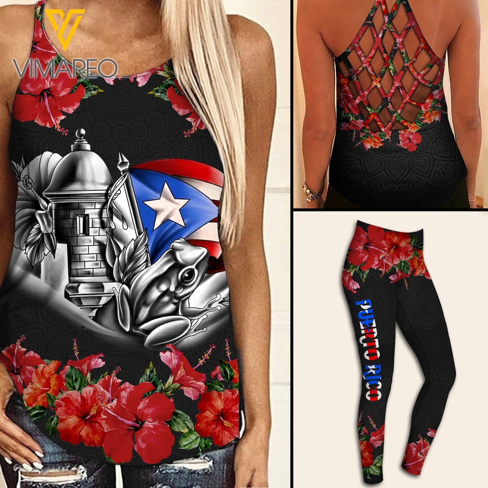 Puerto Rico Criss-Cross Open Back Camisole Tank Top Legging FUERD2