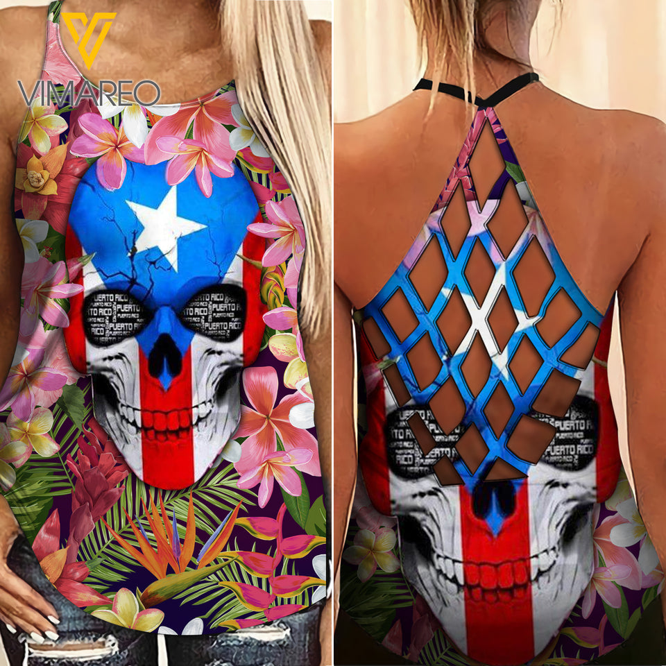 Puerto Rico Criss-Cross Open Back Camisole Tank Top Legging UCHYES2