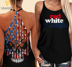 Red White Criss-Cross Open Back Camisole Tank Top