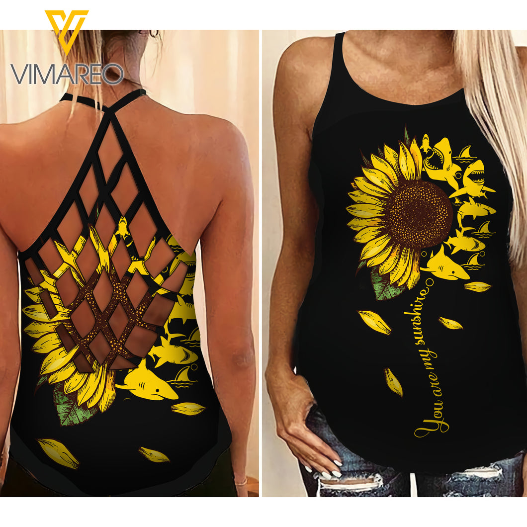 Sharks Criss-Cross Open Back Camisole Tank Top XMDEY