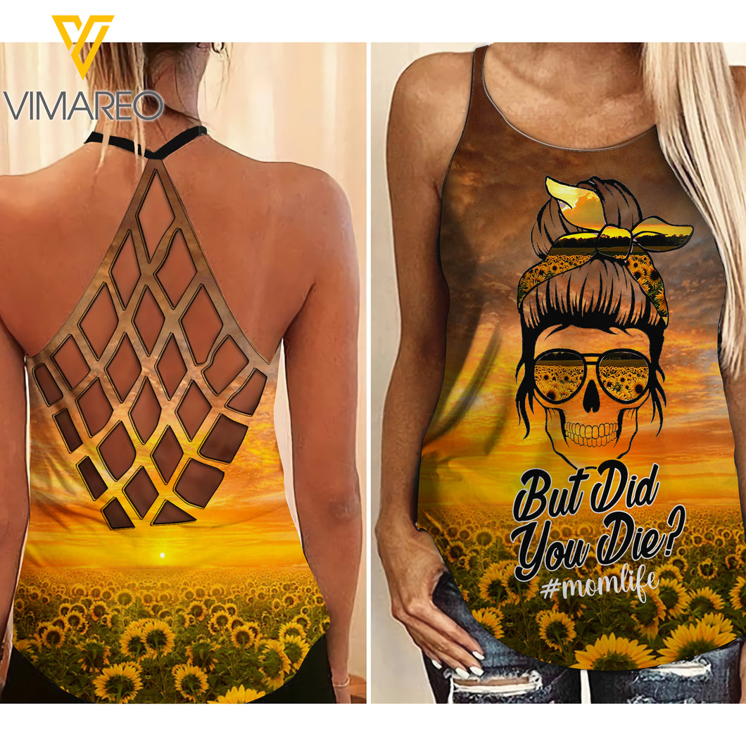 Skull Girl Criss-Cross Open Back Camisole Tank Top QSUEO5
