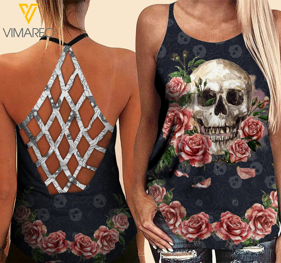 PHN Skull Criss-Cross Open Back Camisole Tank Top MAR-MA13