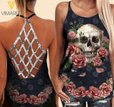 PHN Skull Criss-Cross Open Back Camisole Tank Top MAR-MA13