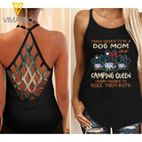 Camping Dog Mom Criss-Cross Open Back Camisole Tank Top