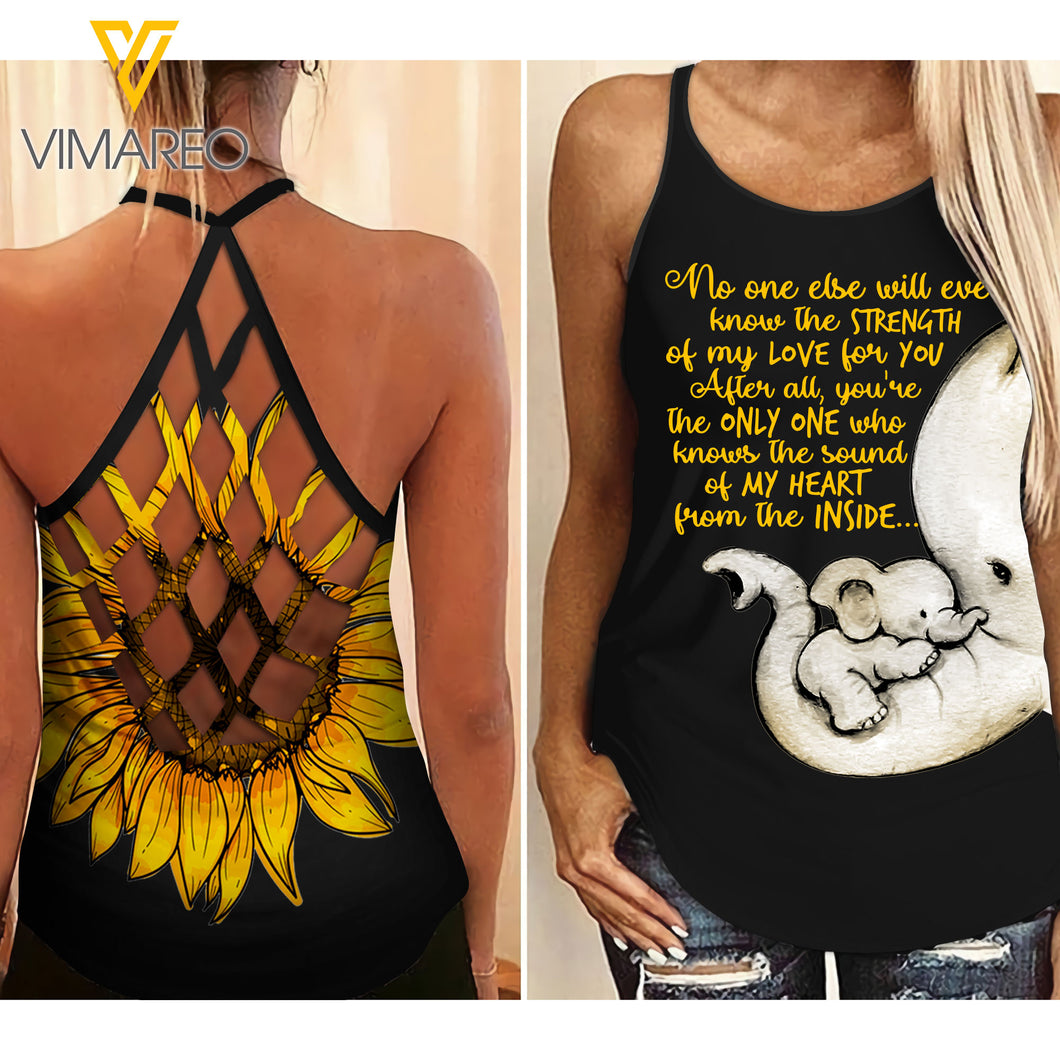 ELEPHANT MOM CRISS-CROSS OPEN BACK CAMISOLE TANK TOP SUNFLOWER