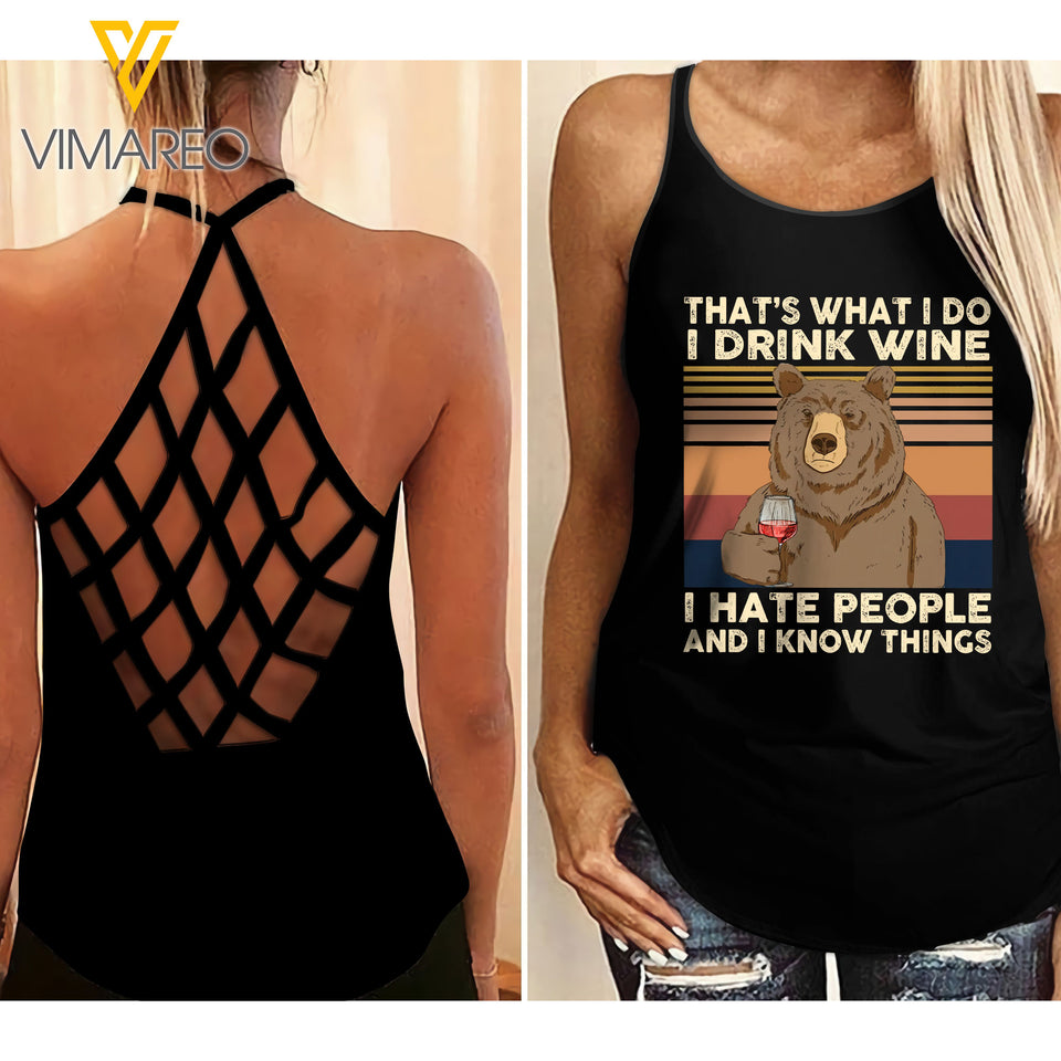 Drink Wine Criss-Cross Open Back Camisole Tank Top 0204