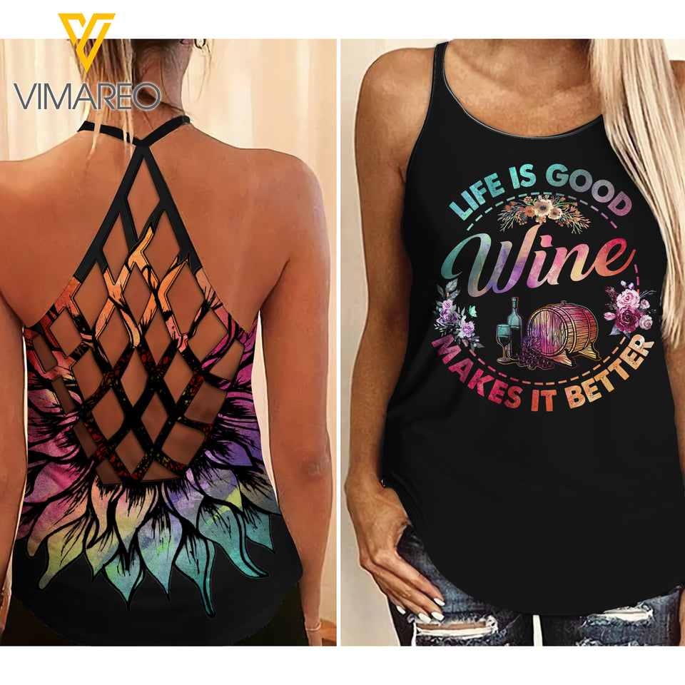 Wine Girl Criss-Cross Open Back Camisole Tank Top TLSKJ