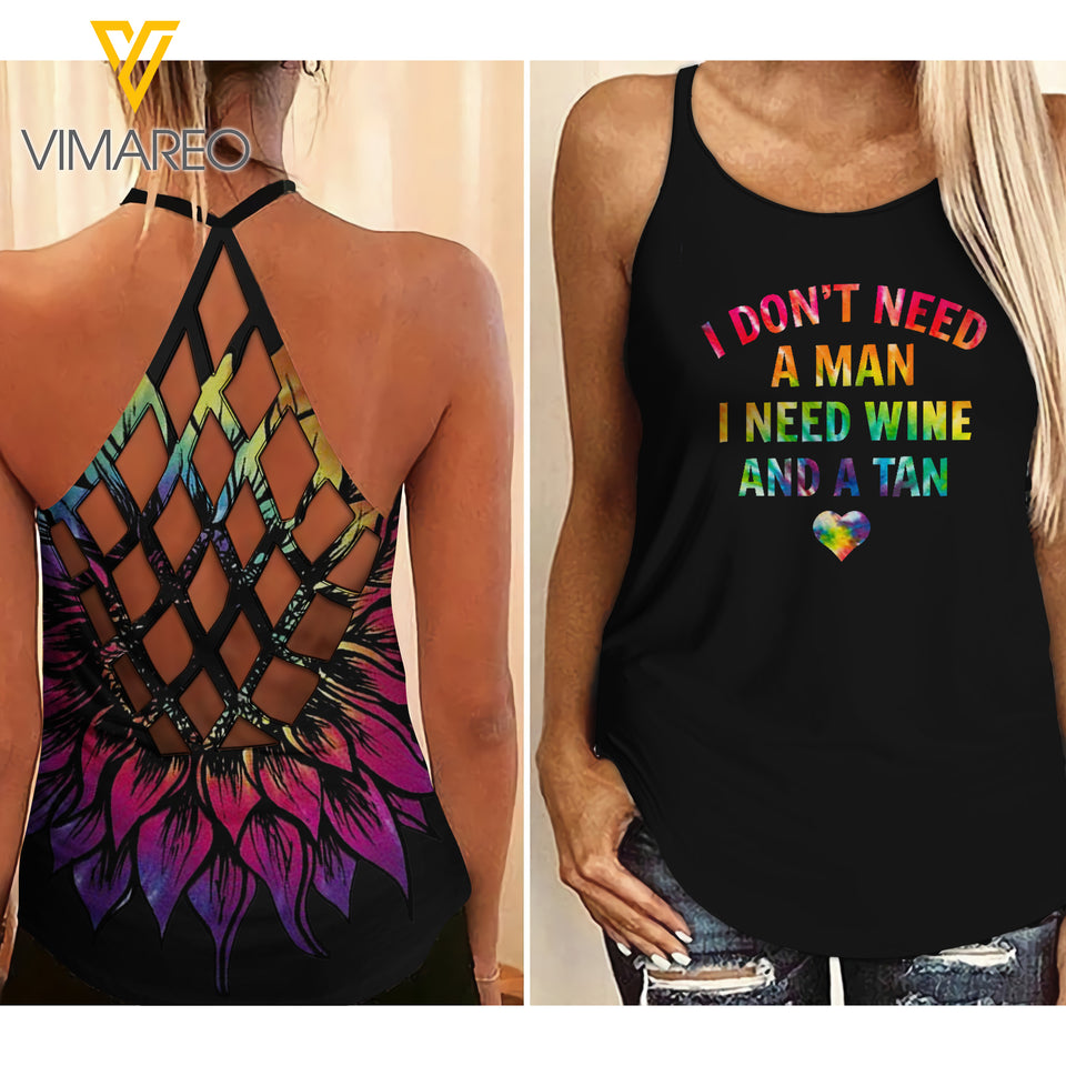 Wine Criss-Cross Open Back Camisole Tank Top YGEHS